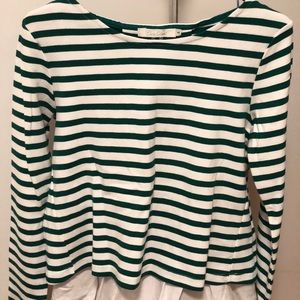 Green stripe white layered long sleeve shirt
